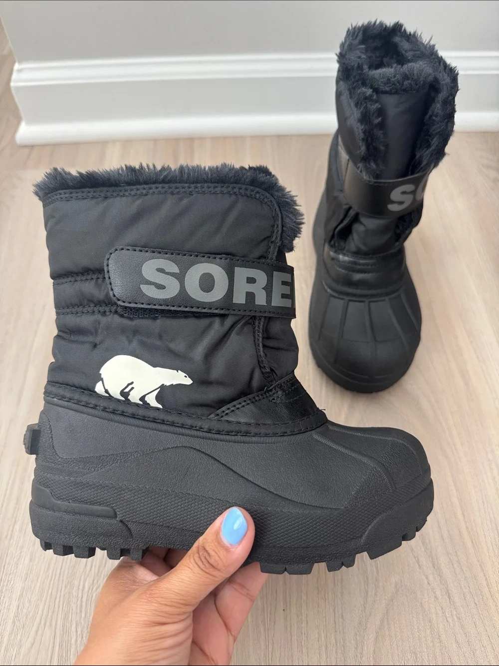 Sorel Kids Black Winter Snow Boots with Faux Fur Trim
